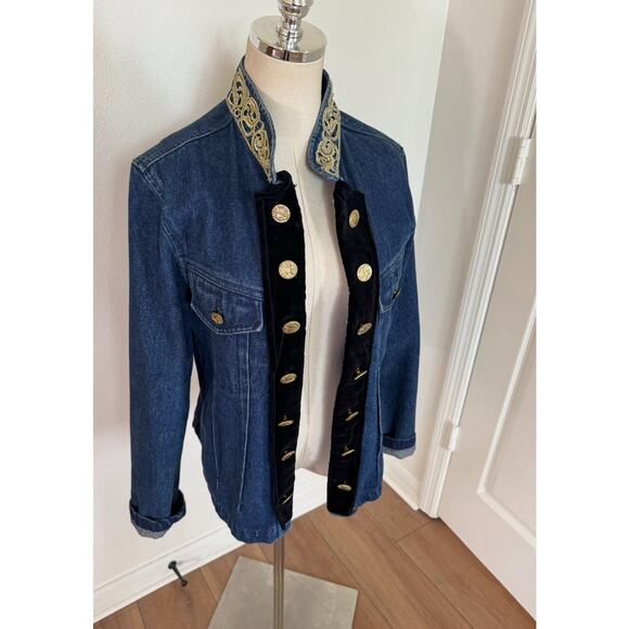 Vintage Military Style 90s Jacket Dark Jean Velvet Stefano Int. Size MED Womens - Picture 7 of 16